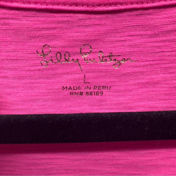 Lilly Pulitzer Etta V-Neck T-Shirt Top Pink Slub Cotton Short Sleeve Size Large - Picture 4 of 7